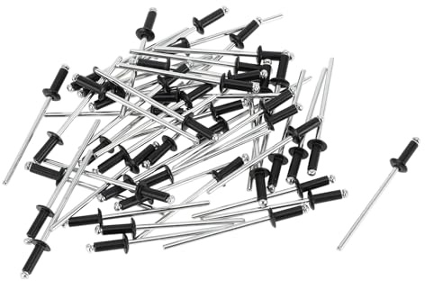 Partuto 50 Piezas Remaches Ciegos De Cabeza De Cúpula Con Gran Brida De Aluminio Negro Plateado 2.8mm Diámetro De Agarre 6mm Longitpc De Agarre 5mm Diámetro De Brida