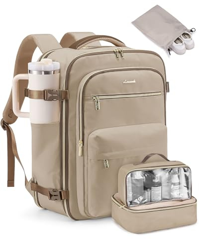 LOVEVOOK Handbagage, flygplansryggsäck, stor reseryggsäck för kvinnor, med laptopfack, reseryggsäck för resor, arbete, affärer, kaki, L