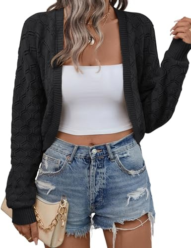 Kistore Womens Cardigan Fall Winter Women's Shrugs Sweater Casual Long Sleeve Cropped Knit Open Front Bolero Jacket Black S