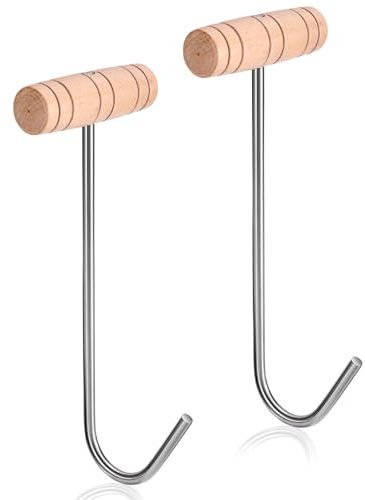OGANAZI 4 Pcs Boot Pulls with Handle Boot Hooks Long Shoes Pull Stainless Wooden Cowboy Boot Hooks for Men and Women
