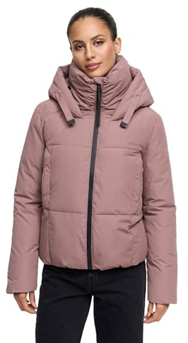 MARIKOO Damen Winterjacke (XS-XXL) - gesteppt, mit Kapuze, innen Fleecefutter - N086 - Mauve Größe S - Gr.S