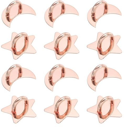 sourcing map 12 Pcs Phone Finger Grip Hook, 25/17mm Adhesive Metal Star/Moon Phone Hook for Case Tablet DIY Hanging Accessories Stand Decor, Rose gold