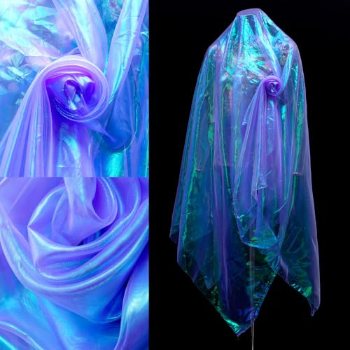 2,2 Yard skimrande tyg, genomskinligt organza-tyg, skimrande paljett spetstyg för gör-det-själv klänning gardin hårband bröllop fotografi festdekoration (lila)