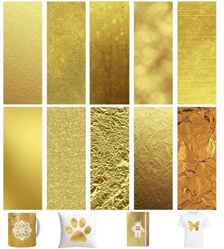 TriUnytion Papel Transfer Infusible Ink, 10 Piezas Papel de Sublimación PreteñIdas 11,5 x 30,5 cm Hojas de Transferencia de Tinta Infusible para Camisetas, Tazas y Posavasos (Oro)