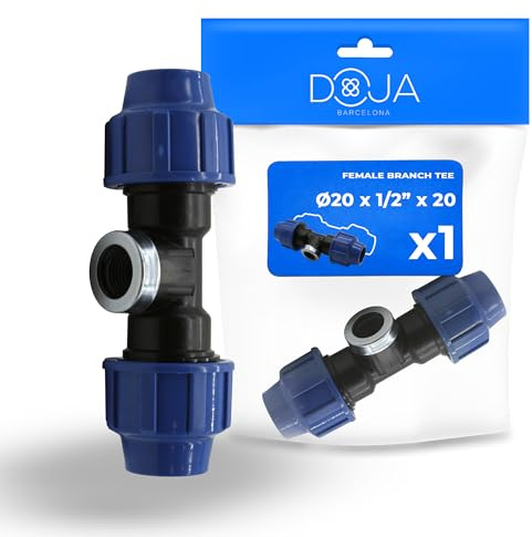 DOJA Barcelona PP T-rörkoppling hona invändig gänga - 20 x 1/2 tum x 20 mm - polyeten T för dricksvatten och bevattning - koppling, snabb installation, robust material och säker anslutning