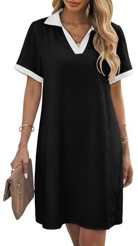 KISSMODA Womens V Neck Dresses Ladies Casual Shift Dress Summer Short Sleeve Flowy Trendy Shirt Dresses
