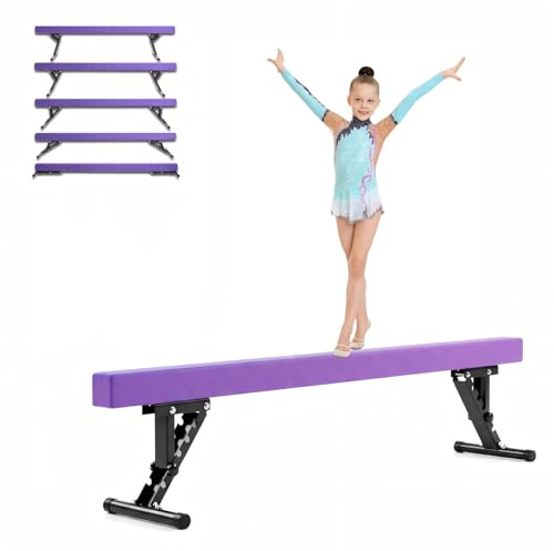 Erreyht Gymnastics Beam, Balance Beam Adjustable Home Gymnastics Equipment | Five Height Adjustable Levels, Faux Suede, Suitable for Outdoors Birthday Gym Training Exercise