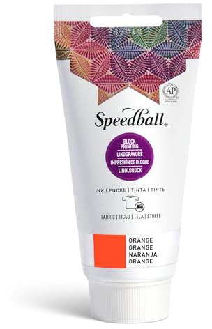Speedball 75ml 2.5 oz Fabric Block Printing Ink Orange, Fabric Printmaking Ink, No Heat Set Required, Touch Dry Overnight