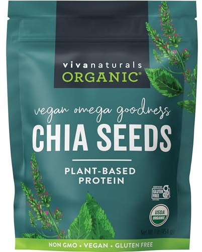 Viva Naturals Organic Chia Seeds, 1 lb, 16 Oz – Plant-Based Omega-3 and Vegan Protein, Gluten Free & Non-GMO, Perfect for Smoothies, Salads & Chia Pudding