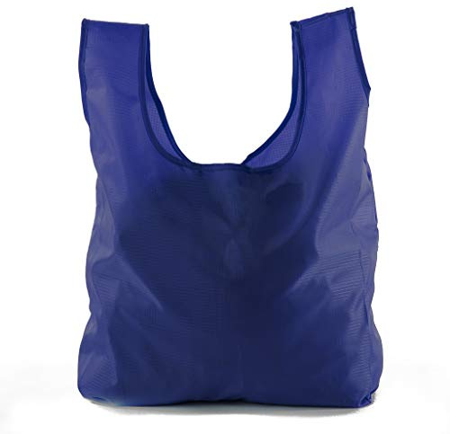Mato & Hash Reusable Grocery Bags | Foldable w/Integrated String Pouch | Ripstop Nylon Tote - 4PK Navy CA2650