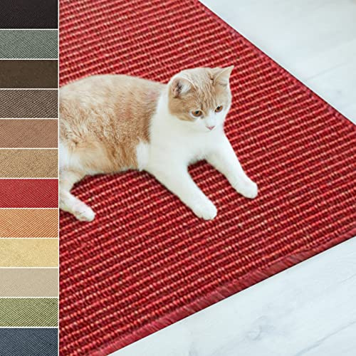 Floordirekt | Tapis Griffoir | Tapis à Chat en Sisal Naturel | 50 x 50 cm | Grattoir Anti-dérapant | Ideal pour Protèger Vos Meubles, Les Canapés et Le Sol | Rouge