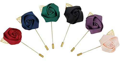 Revers Fleur Pin,6 Pack Boutonnière Revers pour Homme Boutonnière Fleur en Satin Épinglette Fleur Broches pour Hommes Costume Mariage Marié 6 Couleurs