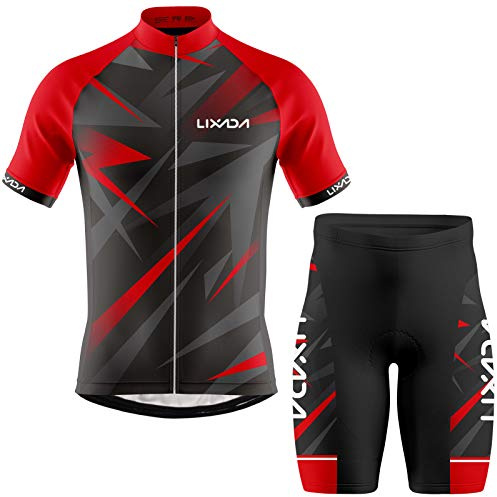 Lixada Men's Cycling Jersey Short Sleeve Breathable Summer Cycling Shorts Padded Shorts for Cycling Outdoor Sports
