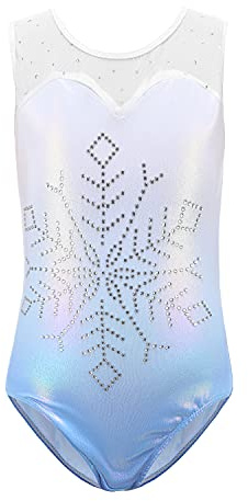 Sinoeem Justaucorps de Gymnastique Fille Manches Diamant Scintillant Couleur Dégradé Multicolore Leotard Ballet Longues Justaucorps Danse Fille pour Enfant (Bleu - Sans manches, 11-12 ans)