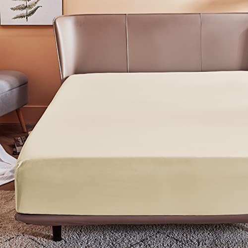 Bedsure Spannbettlaken 180x200cm Boxspringbett Topper - Polyester Mikrofasermaterial Bettlaken 180x200 cm für Matratzenhöhe bis 30 cm, Weiches Spannbetttuch Leintuch, Beige