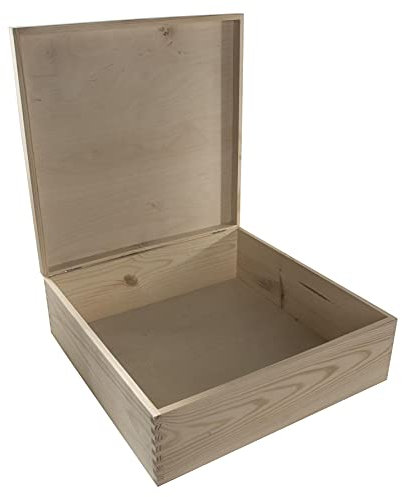 Grande scatola quadrata in legno profondo | 40 x 40 x 13,5 cm | custodia regalo con coperchio | pino decorativo non verniciato