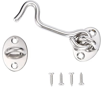 3 Inch Stainless Steel Hook and Eye Latch for Gate, Barn Door Swivel Window Lock with Mounting Screws for Shed, Garage Door (1 pcs)