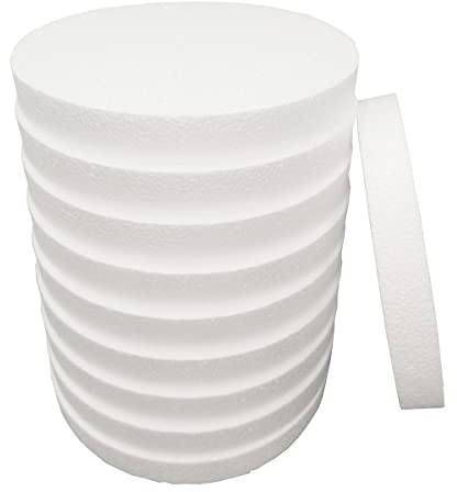 FFchuanhe 8 Inch 10-Pack Foam Circles for Crafts (1 Thick), Polystyrene Round Foam Disc for DIY Projects, Cakes and Decorations, Sculpture, Modeling, Arts and Crafts Supplies.(White)