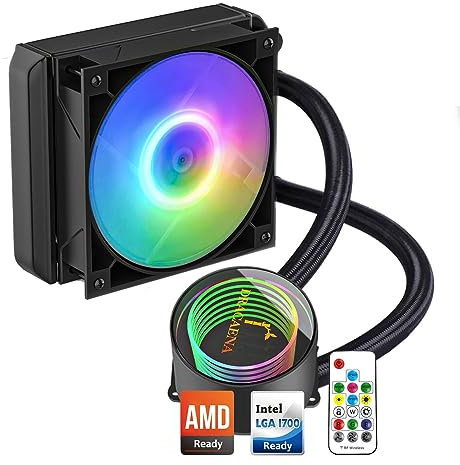 dracaena.io AIO CPU Cooler, Color Change Remote, 120mm Radiator, ARGB PWM Fans Quiet Less Than 27DBA, Compatible with AMD AM5/AM4-Intel LGA 1700/1200/115X, Leakproof Technology, High Flow Pump, Black