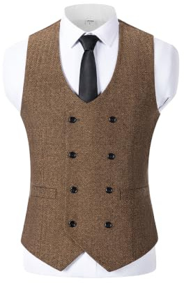Solovedress Gilet vintage pour homme à double rangée en laine tweed pour mariage