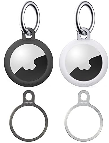 Stouchi Paquete de 2 llaveros Airtag con Estuche de TPU Estuche Protector Air Tag de Acero Inoxidable Soporte Seguro Diseño Minimalista Resistente a los rasguños Compatible 2021 AirTags para Llaves | Llavero delgado invisible para Airtag 2nd Gen (2026) y 1st Gen Finder Items, perro, llaves, mochilas