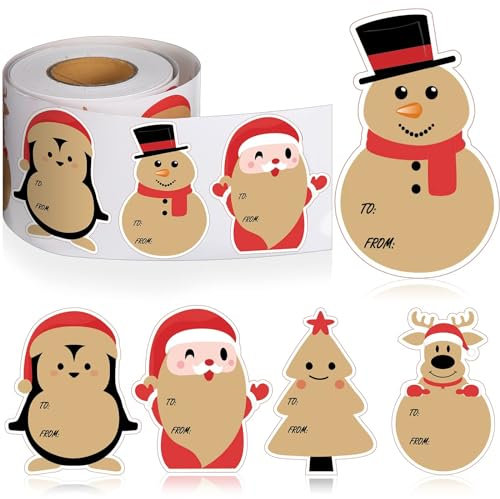 250 Stücke Aufkleber Frohe Weihnachten Christmas Stickers Kraftpapier Weihnachtssticker, Etiketten Selbstklebend Aufkleber Zum Beschriften Für Party Dekoration Geschenkverpackungen Umschlag