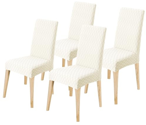Housse de Chaise 4 Pièces, Extensible Amovible Lavable Housse pour chaise salle à manger, Moderne Universel Couverture de Chaise pour Maison Hotel Restaurant Banquet Cuisine Decoration, Beige