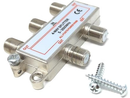 DRUT TV Splitter F-Type Screw-on Connectors RF Coaxial Cable Adapter, Passive Wideband Signal, 5-2500Mhz (4 Way)