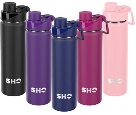 SHO Stainless Steel Sports Water Bottle - Leak Proof, BPA Free, No Sweat, Vacuum Insulated Double Walled Metal Flask - 12 Hours Hot 24 Hours Cold (660ml Midnight Blue)