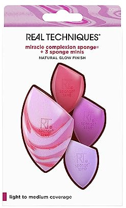 Real Techniques Berry Pop Miracle Teint-Schwamm & Mini-Schwämme-Set, 4-teiliges Set, Make-up-Blending Schwämme, für Foundation, Concealer und andere Cremeprodukte, volle Abdeckung, streifenfrei