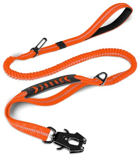 Joytale Laisse élastique Chien Anti-Traction 1.2m-1.8m 2 Poignées Rembourrées Réfléchissante Ceinture de Sécurité Voiture pour Les Chiens de Taille Moyenne, Grande, X-Grand, Orange