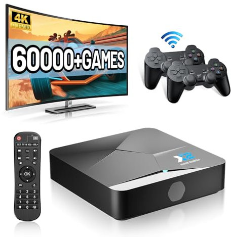 Kinhank Super Console X2 Retro Game Console with 100000+Games,Video Game Console EmuELEC 4.5&Android 9.0 in 1,Compatible with PSP/PS1/DC/MAME,2 Controllers