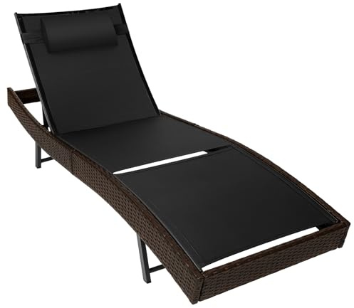 tectake® Sdraio in Rattan, Sdraio da Esterno Regolabile in 6 Posizioni, Traspirante, Telaio in Acciaio, Antiscivolo e Antigraffio, Cuscino Poggiatesta Incluso - Marrone Misto