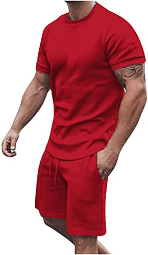 NUSGEAR 2023 Chándal Hombre Traje Hombre 2pc Camiseta manga corta y pantalones corto colore sólido Completo Deportivo Fitness Jogging Gym Tracksuit Conjunto Verano Basic Moda Causal Cómodo Chándal