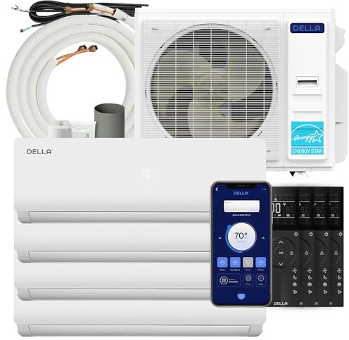 Della 35K BTU ODU Quad 4 Zone (9000+9000+9000+12000 BTU) 19 SEER2 208-230V Cools Up to 1750 Sq.Ft, Works with Alexa and Wifi, Energy Efficient, Multi Zone Mini Split, Pre-Charged Heat Pump, 16ft Kits