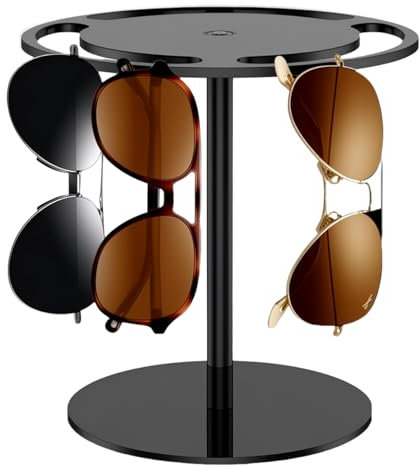Jortmrd 360 Grad Drehbarer Acryl Brillenständer für Mehrere Brillen Aufbewahrung Brillenhalter Sonnenbrillen Organizer Halter Sonnenbrillenhalterung Display für Tisch, Zuhause (Schwarz)