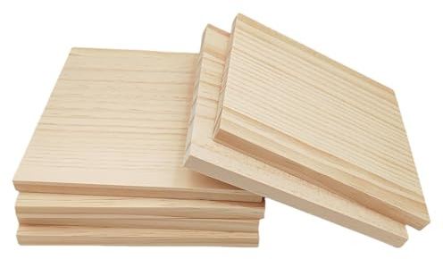 Lot de 6 Blocs carrés en bois brut pour travaux manuels, 15 x 15 x 1 cm planches en bois de pin vierges pour sculpture sur bois, dessous de verre en bois, peinture et gravure