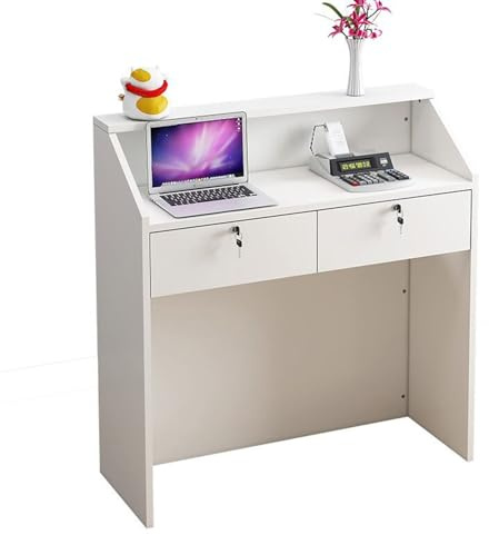 Bancone Reception Negozio, 80cm Banco di Vendita con Cassetti Serratura, Bancone Cassa per Negozio Abbigliamento, Salone di Bellezza Supermercato Banco Reception