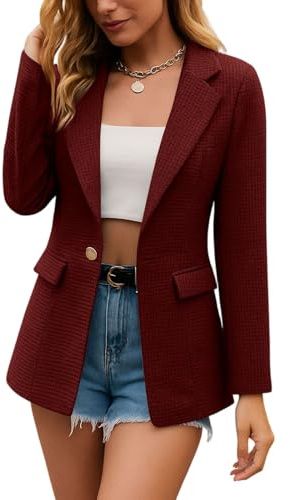 Blazer Femme Cintrée Veste Tailleur Femme Court Mariage Classique Jacket Automne Ajustée Ceremonie Blouson Mode Mi Saison Couleur Unie 2#vin S