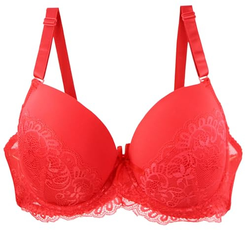 Generisch Bra Women's Lace Shaping Cup Adjustable Shoulder Strap Large Size Underwired Bra, red, 42B