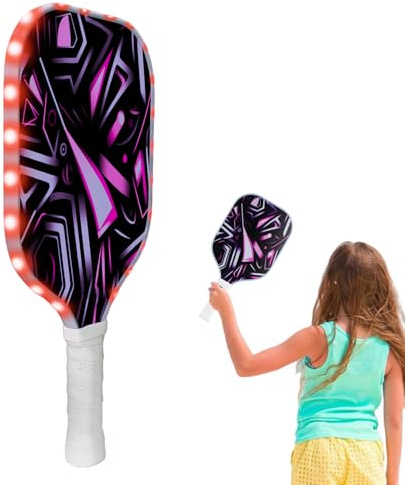 LED pickleball-paddlar – 41 x 20 cm hållbart glasfiber, förbättrad prestandaskret, ergonomiskt handtag, texturerad vaxkakepaddel långsvans nyckelord | nattlig pickleball-tillbehör för tennisklubb gym