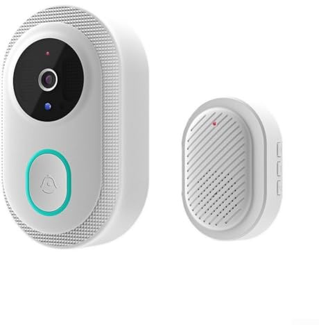 Smart HD-videodörrklocka, 2,4 G Wi-Fi-dörrklocka, säkerhetskamera, 2-vägsljud, IP65 väderbeständig, infraröd rörelsedetektion, smart röstmodulering för din identitet (vit)
