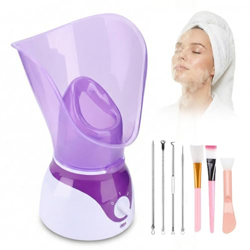 Facial Steamer, Face Steamer, Unclog Opens Pores, Clear Sinuses, Revitalize Skin, Professional Skin Care Device, Home Spa Set - Bonus 7Pcs Skin Care Kit