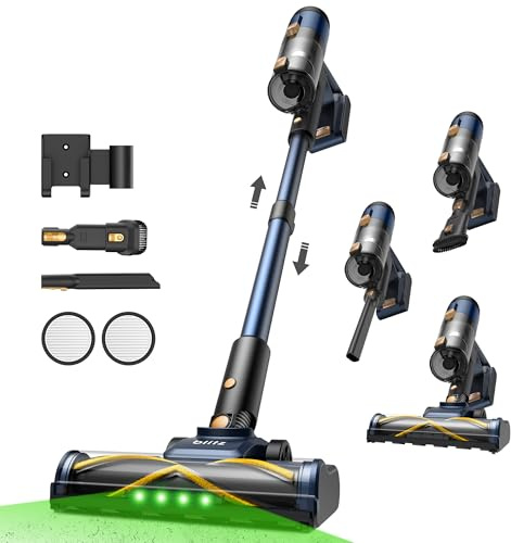 Vexilar V12 Aspiradora sin Cable 58KPa, Aspiradora Alta Eficiencia,Autonomía 50 Min,Batería Extraíble, Aspirador Escoba, Filtración de 5 Etapas, Aspirador para Suelo/Alfombra/Pelo de Mascotas/Coche
