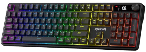 Redragon K526 PRO RGB Wireless Membrane Gaming Keyboard, 104 Keys Mechanical-Feel Keyboard w/LED Info Display, Media/Backlit Knob Control, Smooth Linear Switch & Software Supported