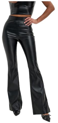 Celanisai Baggy Y2k Wide Leg Pantaloni da donna a vita alta, in similpelle, alla moda, a gamba dritta, per il tempo libero, effetto pelle, con bottoni, per feste, in similpelle