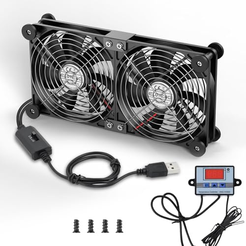 ELUTENG 2 in 1 USB Fan 140mm with Digital Temperature Controller, 5V PC Fans with 3 Adjustable Speeds, Double Row USB Computer Fan 140mm with 8 Shock Absorbent Feet for PS5 PS4/Laptop/TV Box/Router