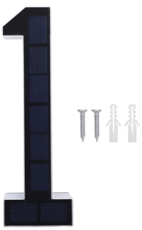 Fafeicy Número de Casa con Luz Solar 1, Número de Casa LED a Prueba de Agua, Señal de Dirección Exterior Iluminada Retroiluminada, 9 Pulgadas, Negro
