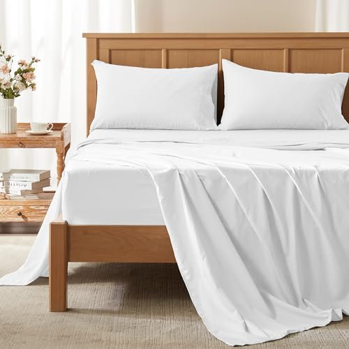 Comfort Spaces Queen Cooling Sheets, Moisture Wicking Coolmax Sheets, Soft, Colorfast Sheet Set, Cooling Bed Sheets For Hot Sleepers, Elastic Deep Pocket Fits Up to 16 Mattress, Queen White 4 Piece