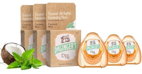 Dr. Ginger's White Charcoal Dental Floss - Expandable Floss - Mint - 32yds, 3 pcs - Tooth Floss